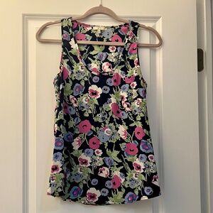 Joie Dark Navy Floral 100% Silk Tank Top: Size XS